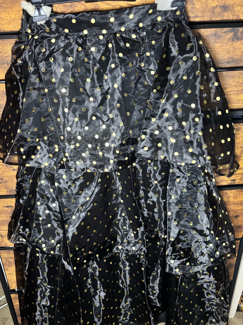 Sugar Lips NWT Tiered Black Maxi Skirt with Gold Polka Dots - Picture 9 of 16